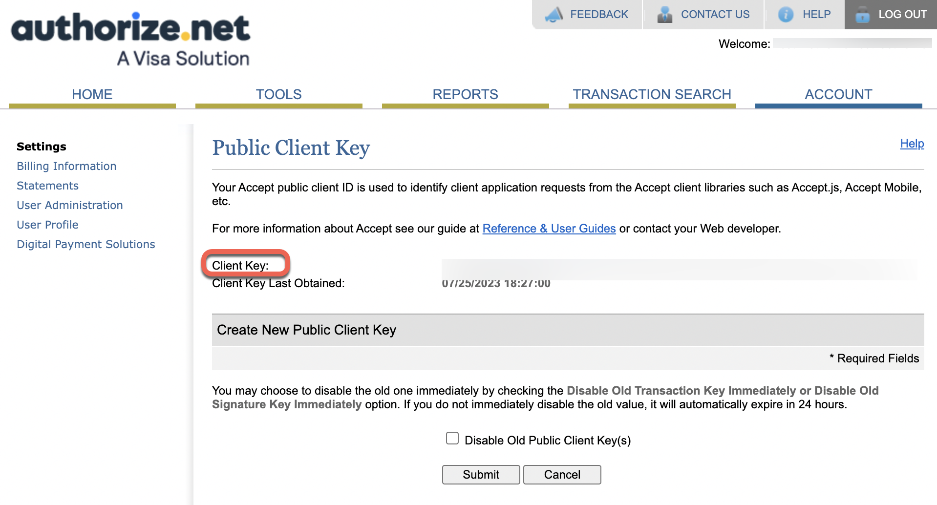 API Public Client Key